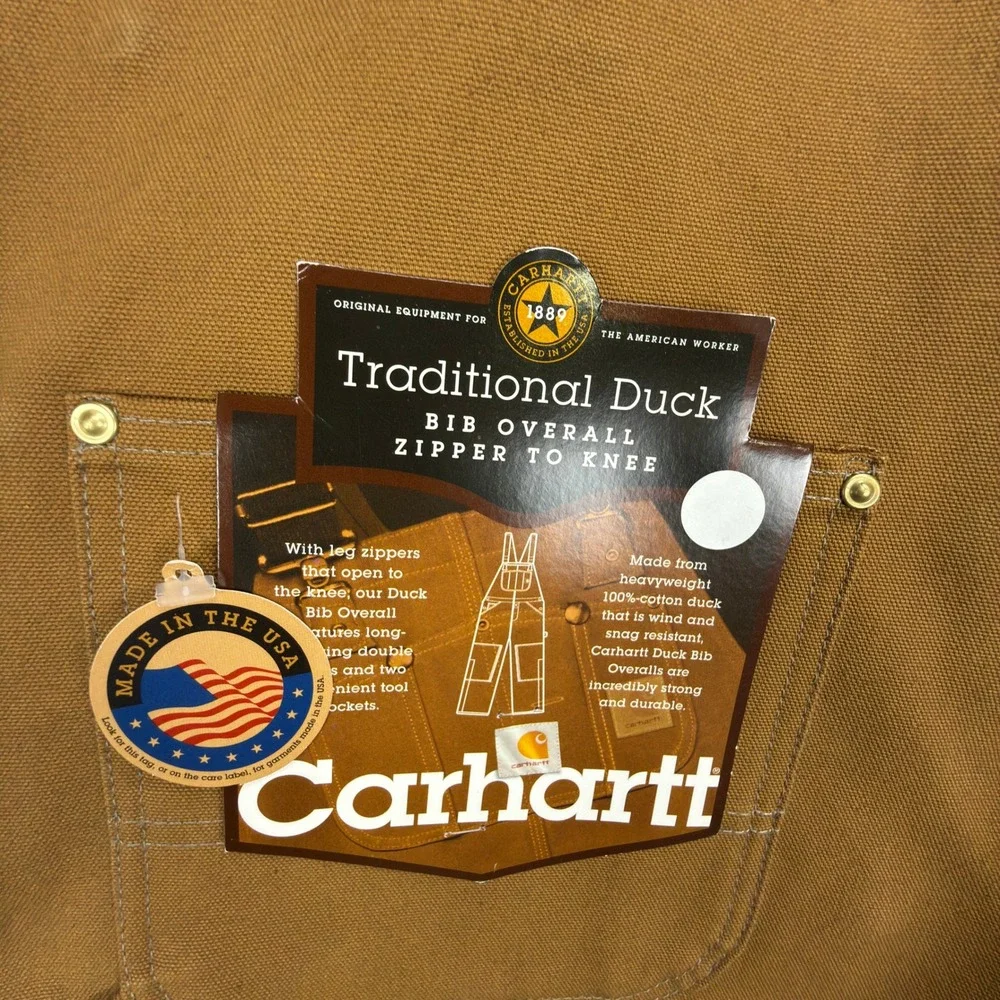 Carhartt R05 BRN Traditional Duck‎ Bib Overalls Zipper to Knee Brown 46x30 NEW